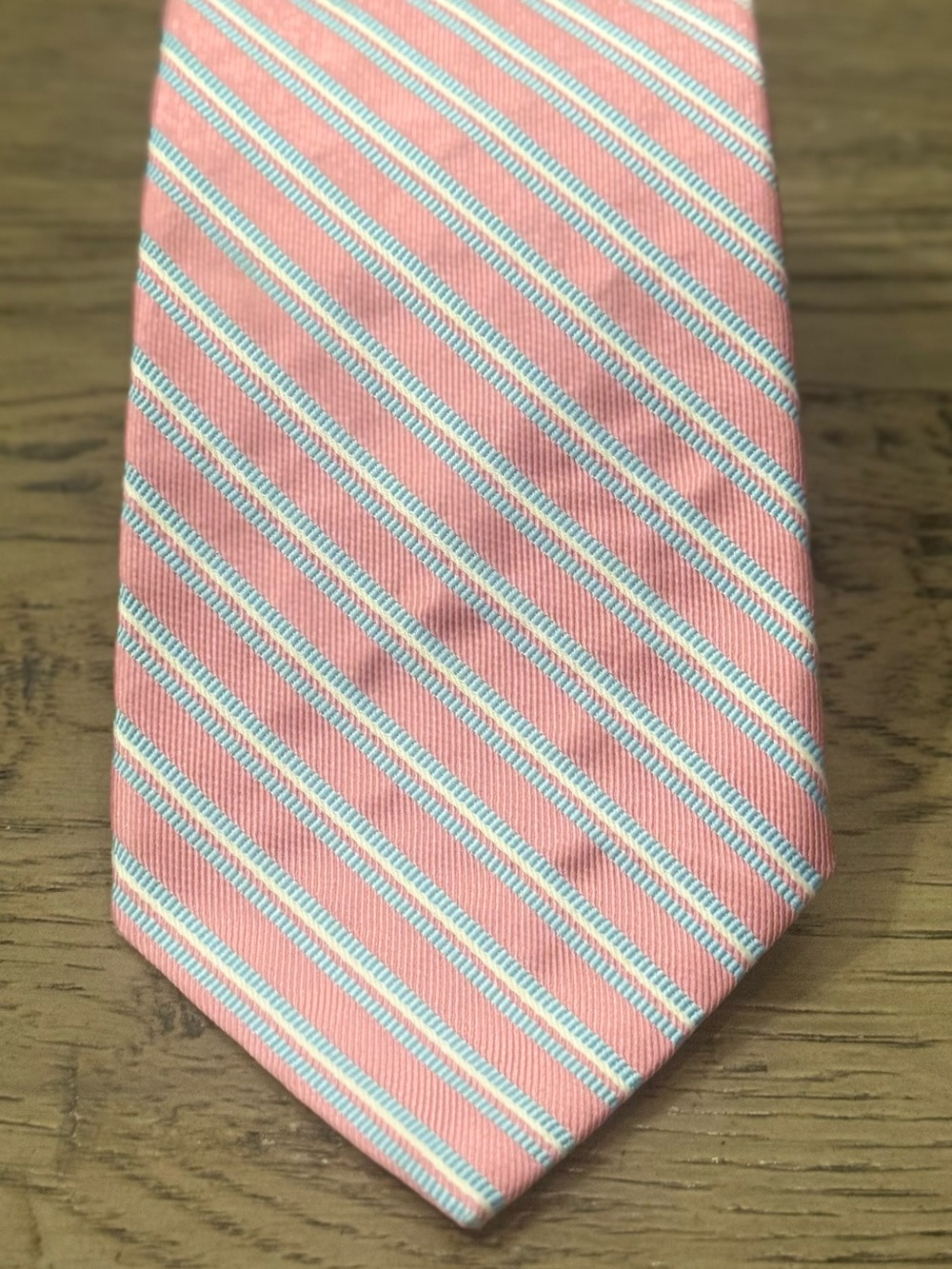 Brooks Brothers Pink Striped Tie with White and Light Blue Accents